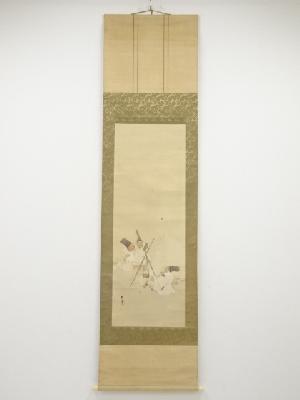 大正期　孤堂筆　煖酒歓楽図　肉筆絹本掛軸（共箱）